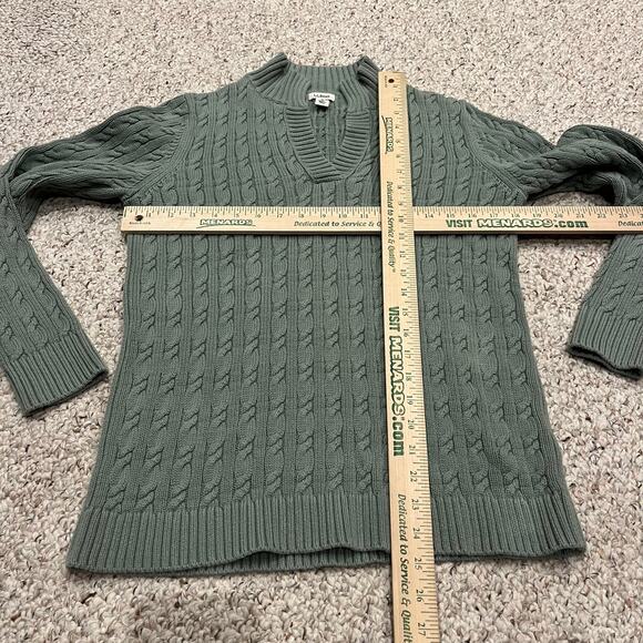 LL Bean Cable Knit Collared Sweater Sz M Green Fisherman Cotton Preppy - Picture 4 of 6